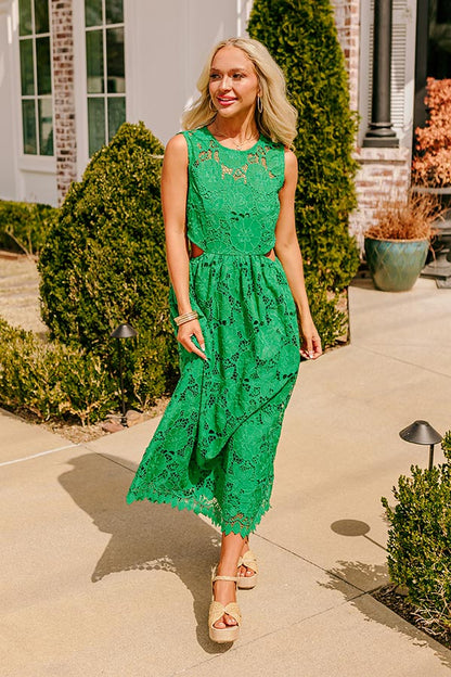Enchanting Elegance Lace Cut Out Midi in Green