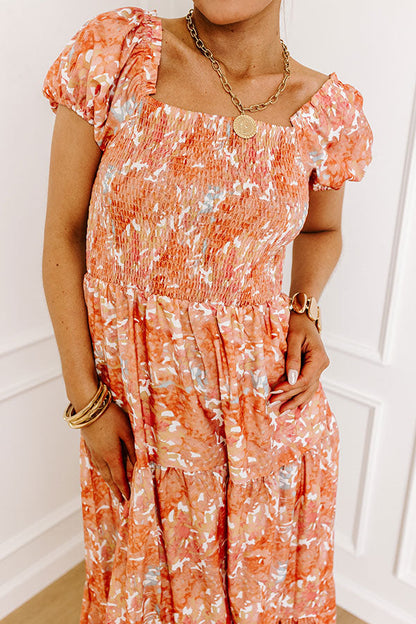 Vineyard Bound Smocked Midi in Orange