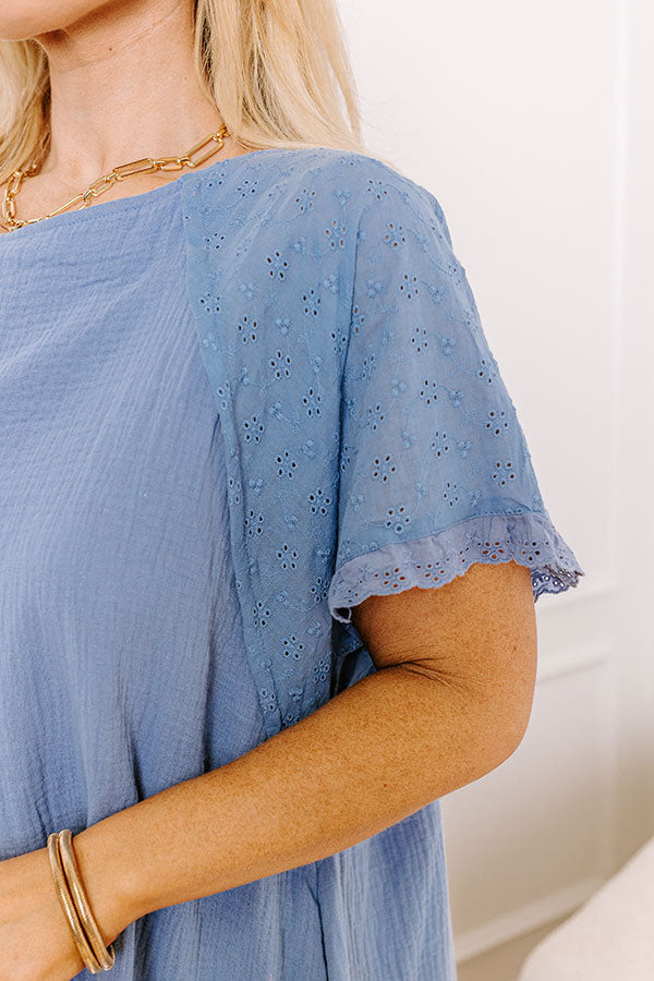 Sunday Mornings Eyelet Shift Dress in Airy Blue Curves