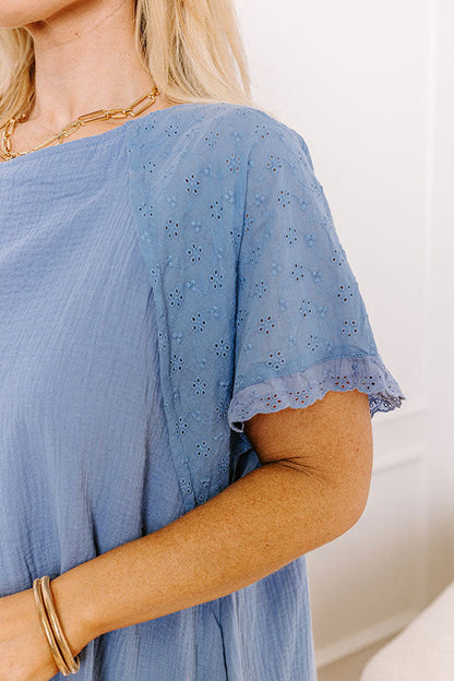 Sunday Mornings Eyelet Shift Dress in Airy Blue Curves