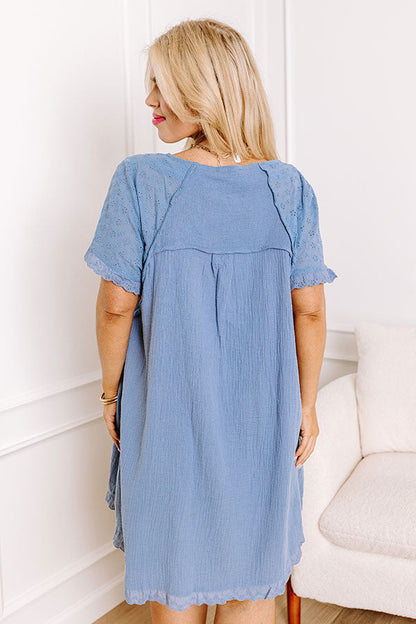 Sunday Mornings Eyelet Shift Dress in Airy Blue Curves