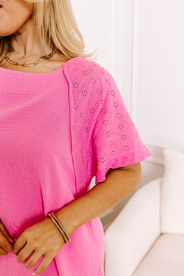 Sunday Mornings Eyelet Shift Dress in Bubblegum Pink Curves