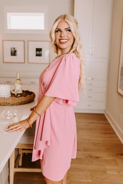 Classy Girl Faux Wrap Mini Dress in Pink Curves