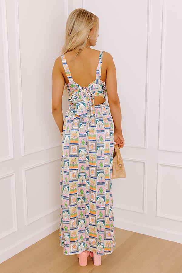 Palms Paradise Satin Maxi Dress
