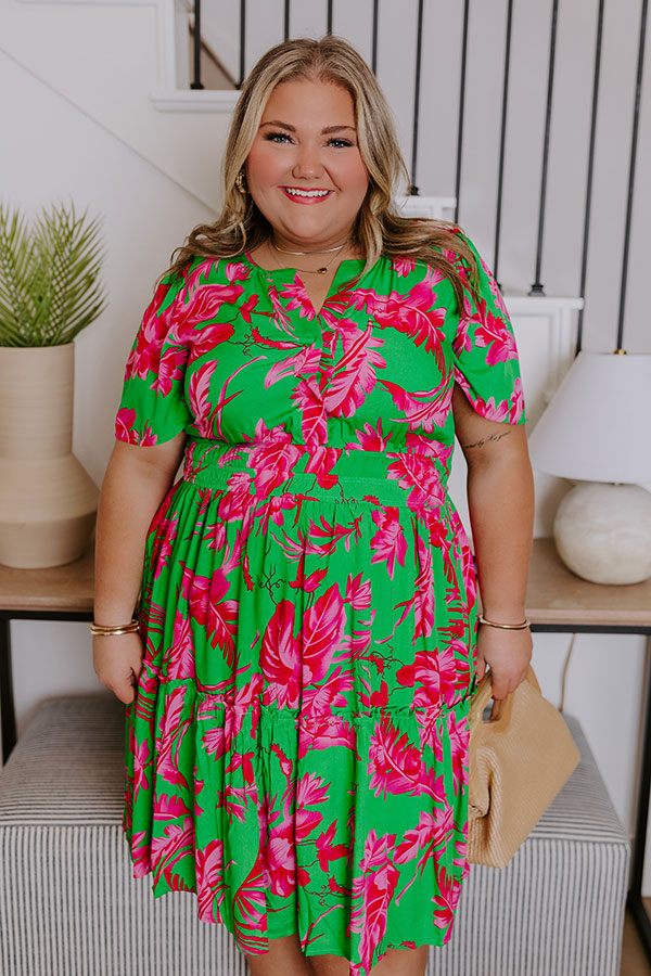 Cruise Trip Ready Floral Mini Dress in Kelly Green Curves