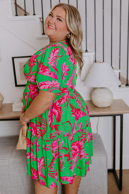 Cruise Trip Ready Floral Mini Dress in Kelly Green Curves