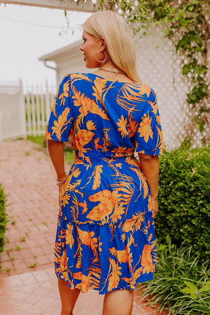 Cruise Trip Ready Floral Mini Dress in Royal Blue Curves