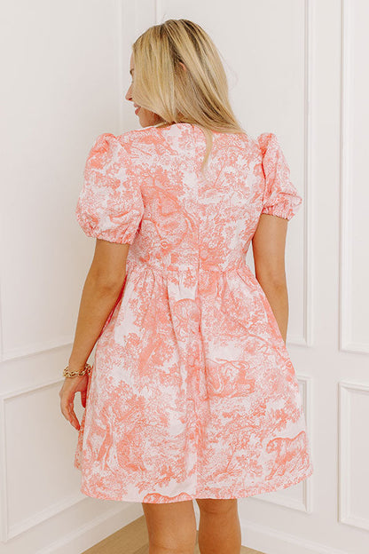 Cheerful Charm Jacquard Mini Dress in Coral