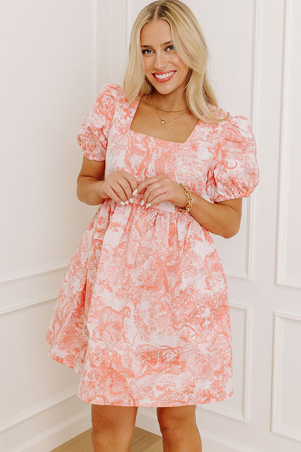 Cheerful Charm Jacquard Mini Dress in Coral