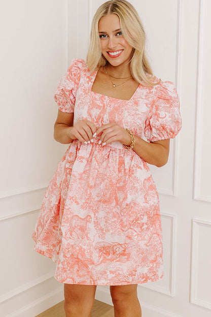 Cheerful Charm Jacquard Mini Dress in Coral