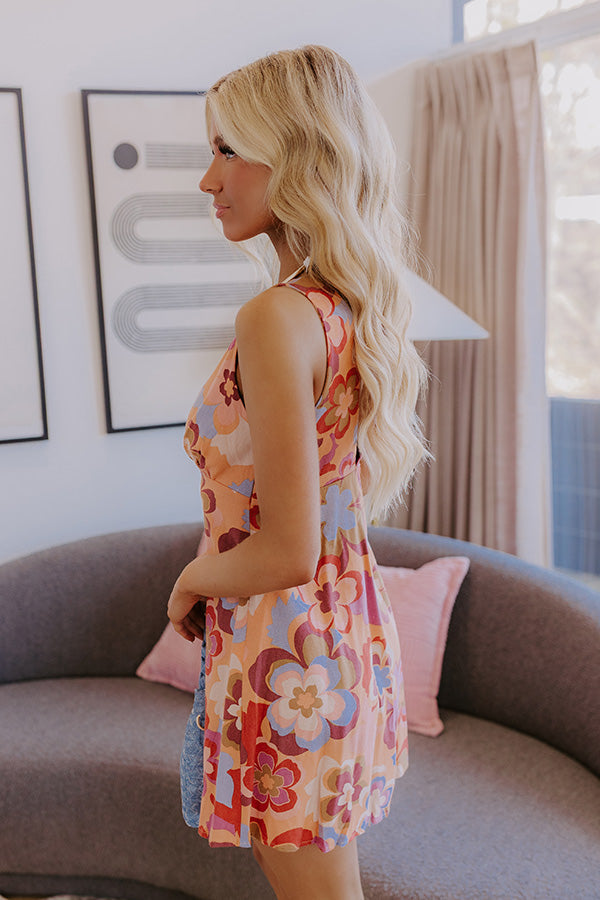 Retro Blooms Linen-Blend Mini Dress