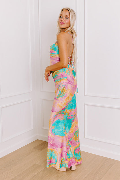 Sunset Sangria Satin Maxi Dress in Pink