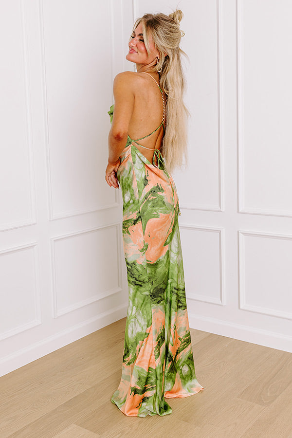 Sunset Sangria Satin Maxi Dress in Olive