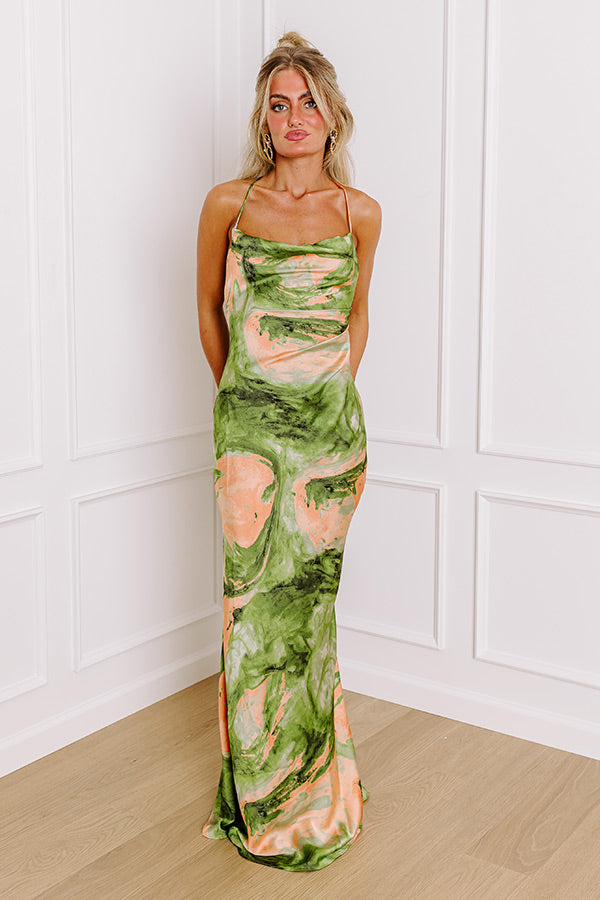 Sunset Sangria Satin Maxi Dress in Olive
