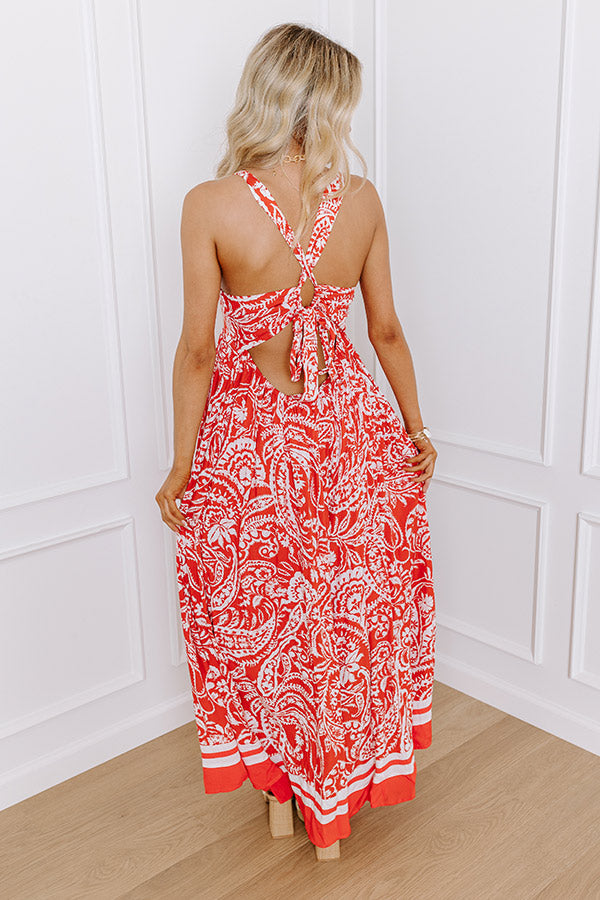 Vacay Villa Paisley Maxi Dress in Dark Tangerine