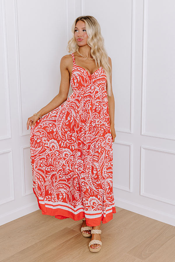 Vacay Villa Paisley Maxi Dress in Dark Tangerine