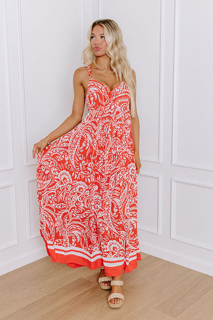 Vacay Villa Paisley Maxi Dress in Dark Tangerine