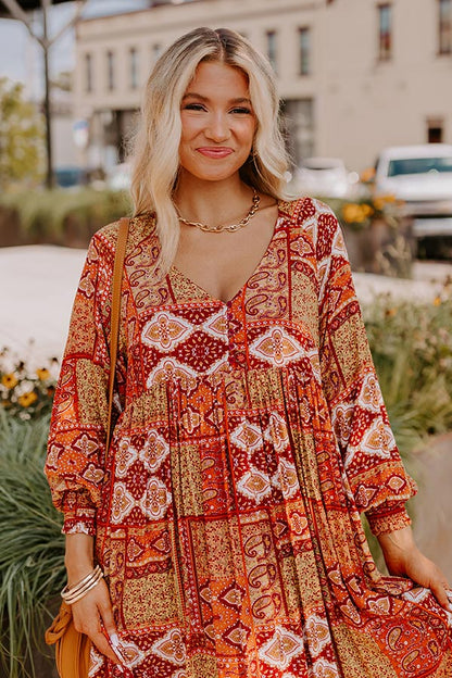 Orchard Oasis Paisley Maxi Dress in Wine