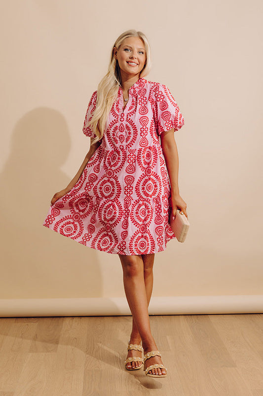 Sunny Outlook Eyelet Mini Dress in Pink