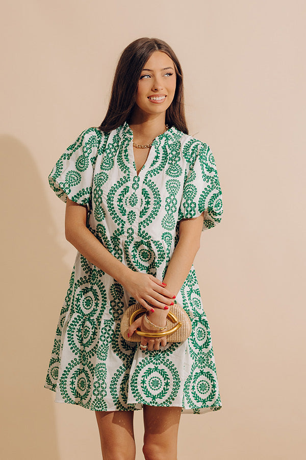 Sunny Outlook Eyelet Mini Dress in Green