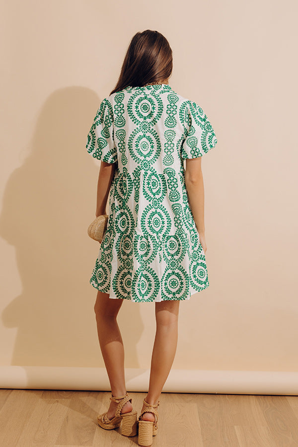 Sunny Outlook Eyelet Mini Dress in Green