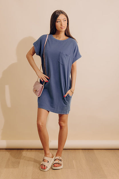 Cafe Meetup Vintage Wash T-Shirt Dress in Riverside