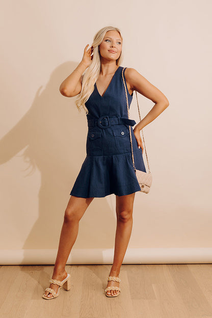 Sunlit Splendor Mini Dress in Navy
