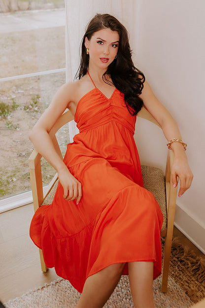 Coastal Views Halter Midi Dress in Tangerine