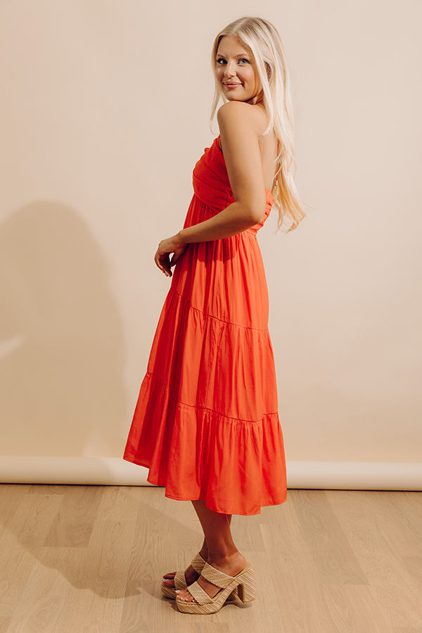 Coastal Views Halter Midi Dress in Tangerine