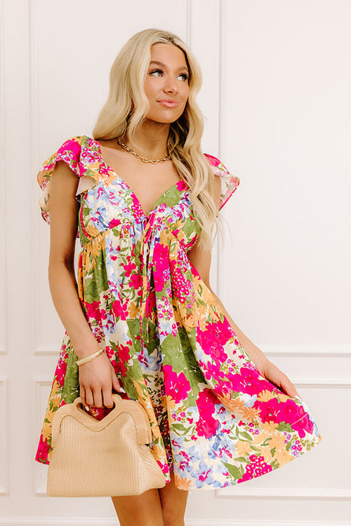 Garden Serenade Floral Mini Dress in Sangria
