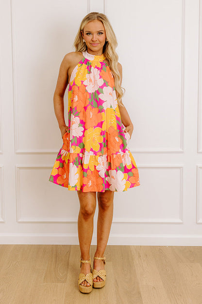 Gardenia Gorgeous Floral Mini Dress in Orange