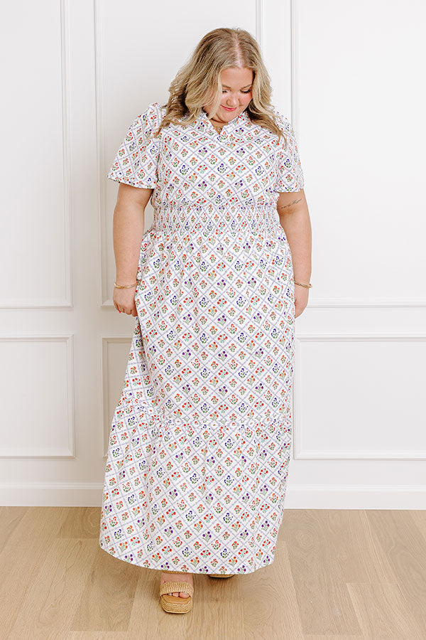 Brunch Babe Floral Maxi Dress in White Curves