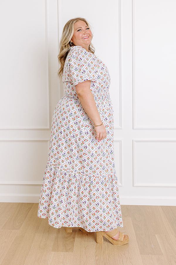 Brunch Babe Floral Maxi Dress in White Curves