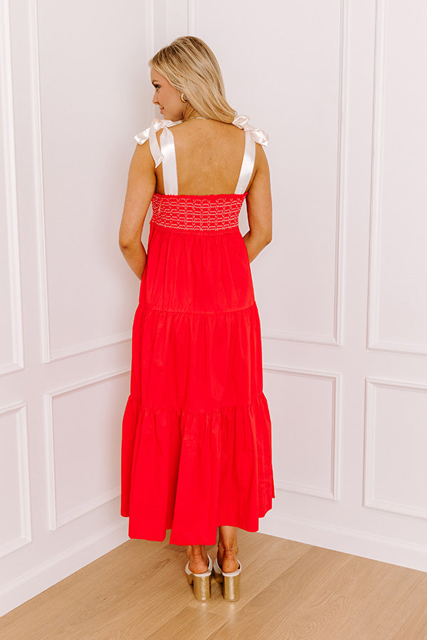 Favorite Love Story Smocked Midi in Red