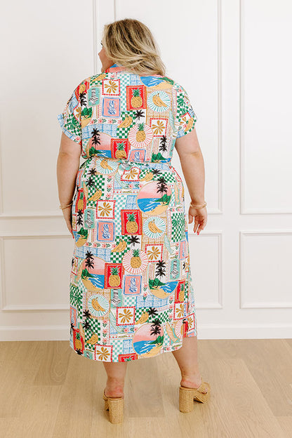 Paradise On The Mind Button Down Midi Dress Curves