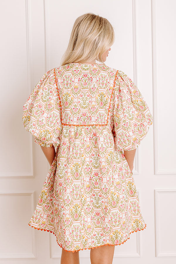 Tea Garden Charm Floral Mini Dress in Orange