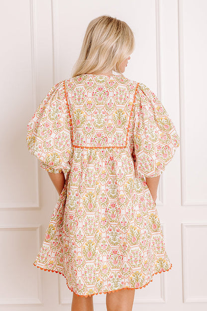 Tea Garden Charm Floral Mini Dress in Orange