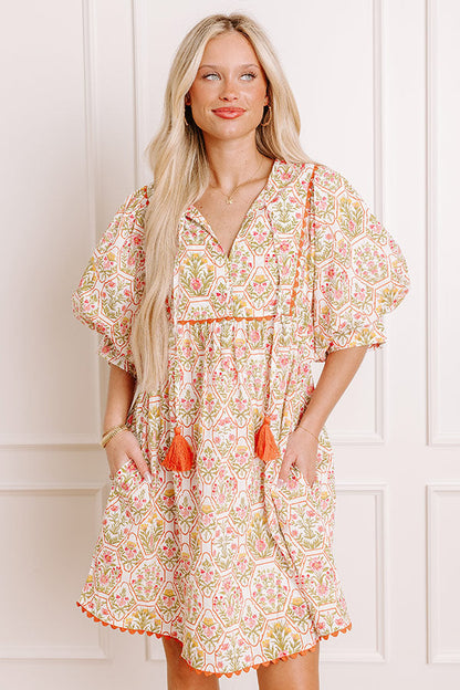 Tea Garden Charm Floral Mini Dress in Orange