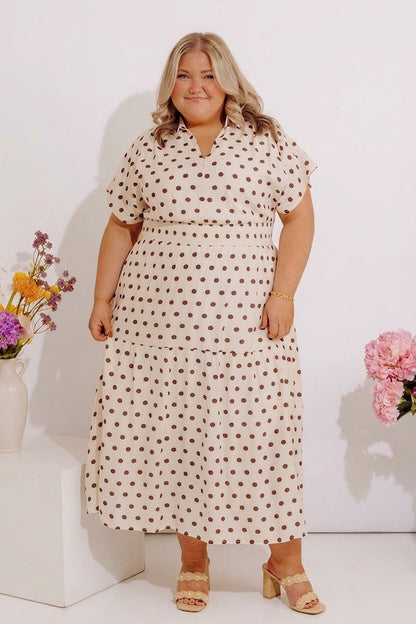 Sweet Spotlight Polka Dot Midi Dress in Cream Curves