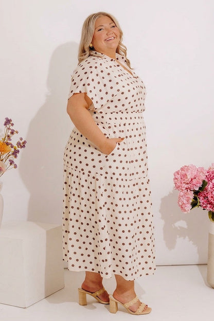 Sweet Spotlight Polka Dot Midi Dress in Cream Curves