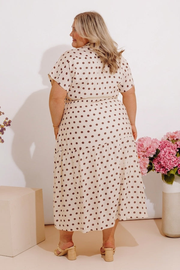 Sweet Spotlight Polka Dot Midi Dress in Cream Curves