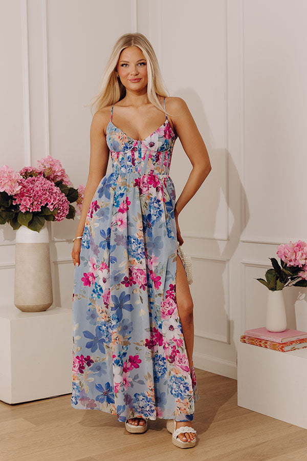 Enchanted Embrace Floral Maxi Dress in Light Blue