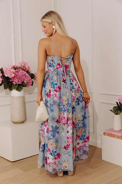 Enchanted Embrace Floral Maxi Dress in Light Blue
