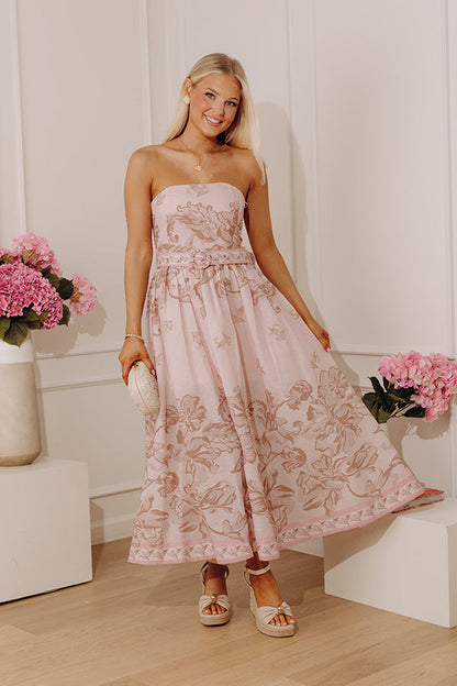 Paris Petals Midi Dress in Pink