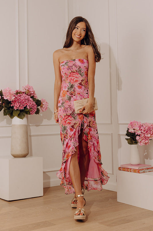 Lovely in Blooms Floral Chiffon Midi Dress
