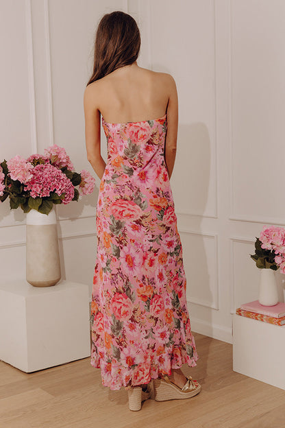 Lovely in Blooms Floral Chiffon Midi Dress