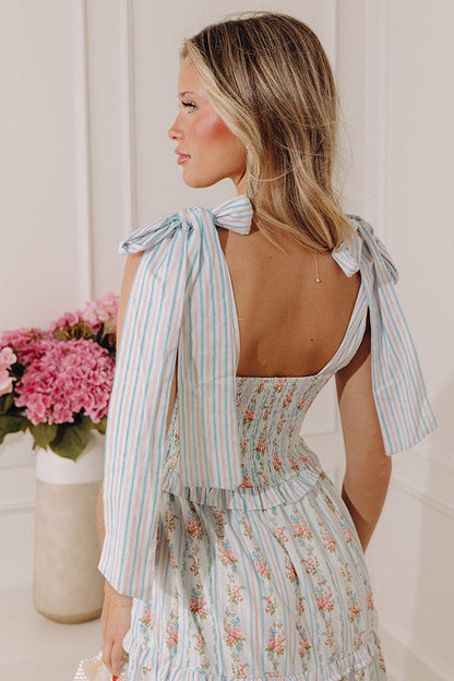 Prairie Bloom Floral Tiered Midi Dress in Light Blue