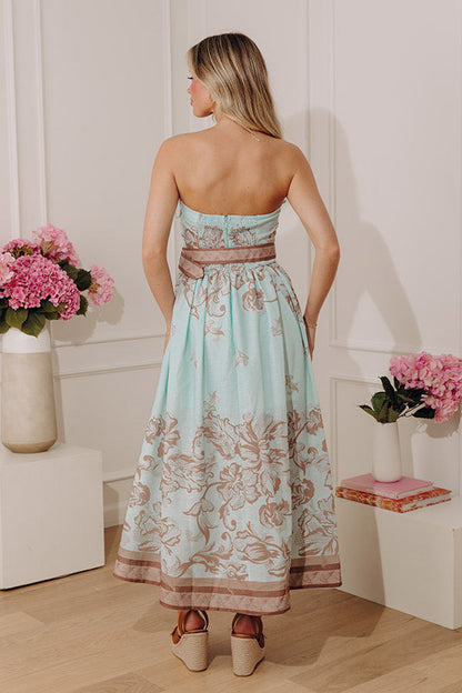 Paris Petals Midi Dress in Light Teal
