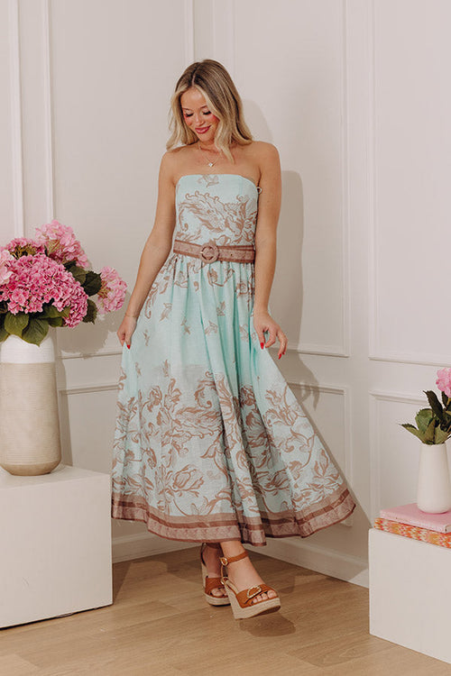 Paris Petals Midi Dress in Light Teal