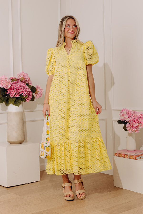 Easy Grace Eyelet Midi Dress in Yellow